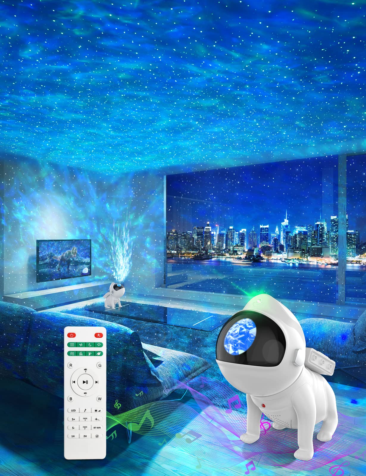 Lampara con Parlante BLUETOOTH Proyector de Galaxias y Estrellas Perro Astronauta - VERSELL